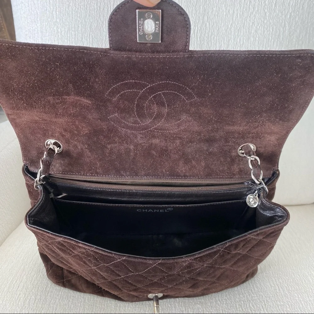 Chanel Vintage Classic Single Flap Bag Quilted Suede Medium Brown - Picture 4 of 17